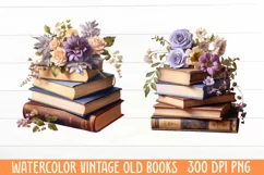 Watercolor Vintage Old Books clipart, Watercolor Clipart Product Image 2