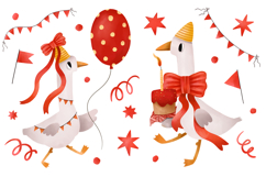 Hand Drawn Birthday Geese Clipart Watercolor PNG Product Image 1