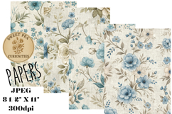 Shabby Chic, Blue, Paper, Floral, Papers, Junk Journal Product Image 1