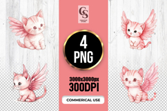 Cute Pink Angel Kitten Watercolor Clipart Sublimation PNG Product Image 1