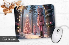 Festive Pink Nutcrackers in a Snowy Forest Mouse Pad PNG Product Image 1