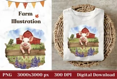 Watercolor Baby Pig Illustration, Watercolor Farm House PNG Product Image 1