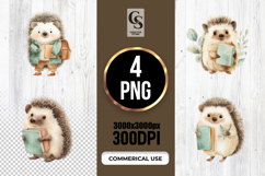 Cute Hedgehog with Books Clipart Sublimation PNG Product Image 1