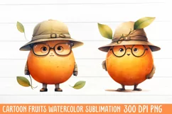 Cartoon Fruits Watercolor Sublimation Clipart Product Image 1