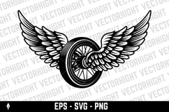Black and white winged wheel illustration isolated on white Product Image 1