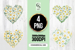 Watercolor Daisy Heart Clipart Sublimation PNG Product Image 1