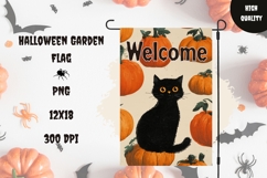 Cat Halloween Garden Flag, Welcome Garden Flag Template Product Image 1