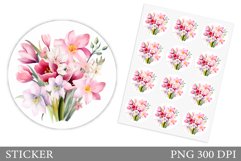 Flowers Sticker Design. Spring Flowers Round Sticker Product Image 1