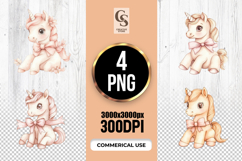 Cute Baby Unicorn with Bow Clipart Sublimation PNG Product Image 1