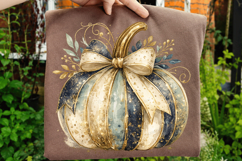 Blue Gold Elegant Fall Pumpkin PNG Design fall pumpkin png Product Image 2
