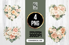 Watercolor Rose Heart Clipart Sublimation PNG Product Image 1