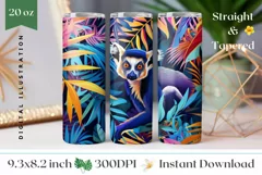 Lemur Tumbler Wrap Design, Neon Tropical Leaves Tumbler Product Image 1