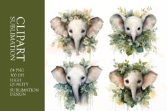 Watercolor baby elephant clipart sublimation png Product Image 1