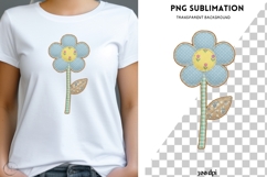 Blue Patchwork Flower PNG | Vintage Fabric Floral Clipart Product Image 2