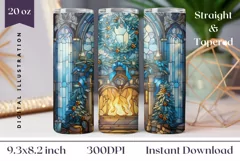 Stained Glass Christmas Fireplace Tumbler Wrap Design Product Image 1