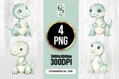 Cute Baby Dinosaur Watercolor Clipart Sublimation PNG Product Image 1