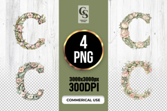 Watercolor Floral Letter C Clipart Sublimation PNG Product Image 1
