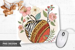 Whimsical Apple Illustration Animal Prints Flowers Mouse Pad Product Image 1