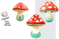 Mushrooms, Whimsical, Mixed Media, Ephemera, PNG, Clipart Product Image 1
