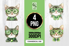 Cute Shamrock Glasses Cat Clipart Sublimation PNG Product Image 1