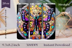 Stained Glass Butterfly Tumbler Wrap PNG, Butterfly PNG Product Image 1