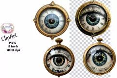 Clocks, Eyes, Steampunk, Ephemera, PNG, watercolor, Clipart Product Image 1