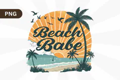 Beach babe PNG, Retro Summer PNG Sublimation Design Product Image 1