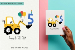 Fifth Birthday Excavator | Happy Birthday Card | EPS SVG PNG Product Image 1