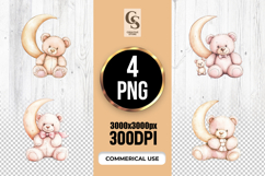 Cute Teddy Bear Moon Clipart Sublimation PNG Product Image 1