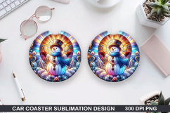Snowman Car Coaster Sublimation|Christmas Coaster PNG Design Product Image 1