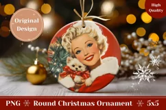 Vintage Christmas Ornament, Retro Christmas Round Ornament Product Image 1