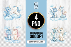 Baby Dragon Unicorn Friends Clipart Sublimation PNG Product Image 1