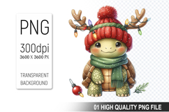 Watercolor Christmas Turtle With Lights Clipart PNG Bundle Product Image 2