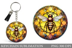 Bee Keychain Sublimation. Stained Glass Bee Keychain Design Product Image 1