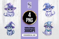 Watercolor Witch Cat Clipart Sublimation PNG Product Image 1