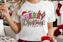 Glitter Merry Christmas Png Sublimation Retro Clipart Product Image 2