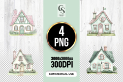 Cute Cottage House Watercolor PNG Product Image 1