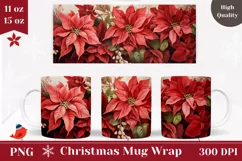 Christmas Flowers Coffee Mug, Poinsettia Sublimation Design Product Image 1