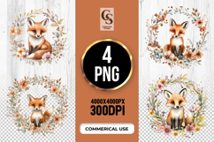 Floral Fox Wreath Clipart PNG Product Image 1