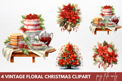 Vintage Floral Christmas Clipart PNG Product Image 1