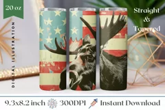 Moose Tumbler Design, USA Flag Tumbler Sublimation Design Product Image 1