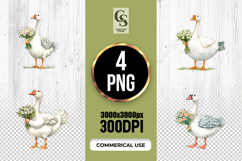 Watercolor Goose Holding Flowers Clipart Sublimation PNG Product Image 1