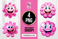 Cute Pink Flower Faces Clipart Sublimation PNG Product Image 1