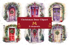 Watercolor Christmas Doors Clipart PNG, Christmas Clipart Product Image 1