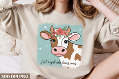 .Just a girl with loves cows PNG, Vintage Flowers Sublimatio Product Image 2