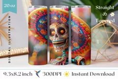 3D Sugar Skull Tumbler Wrap, Colorful Skull Tumbler Design Product Image 1