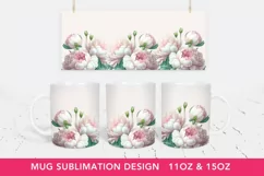 Watercolor Flowers Coffee Mug PNG, Sublimation Mug Full Wrap Product Image 1
