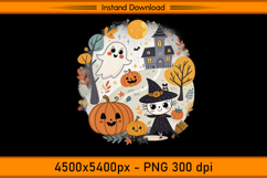 Cute Witch and Ghost Halloween Scene PNG Sublimation Product Image 1