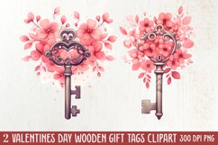 Retro Valentine Watercolor Clipart, Pink Valentine Product Image 1