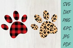 Dog SVG, Paw Print SVG, Leopard print Paw, Buffalo Plaid Product Image 1